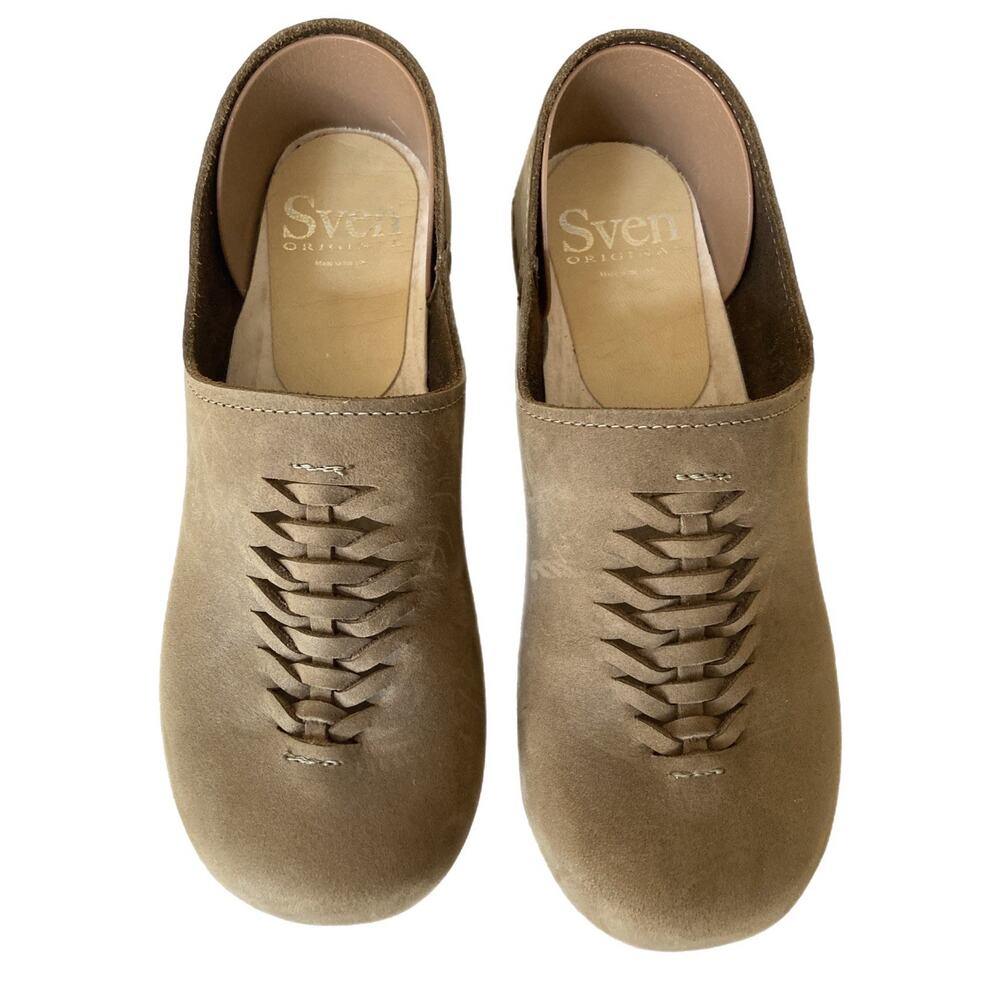 Sven Clogs Swedish Wooden Brown Leather Nubuck Size 37 - Picture 2 of 9